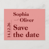 Minimalistische rosa Typografie Save the Date Postkarte (Vorderseite)