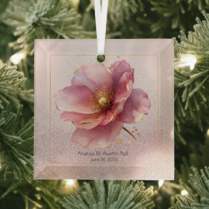 Minimalistische rosa und goldene Mohn-Hochzeit Ornament Aus Glas