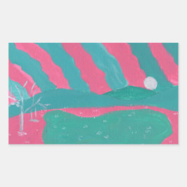 Minimalistische rosa und grüne Landschaftsaufklebe Rechteckiger Aufkleber