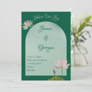 Minimalistische Rosa- und Grünlotus-Hochzeit Einladung