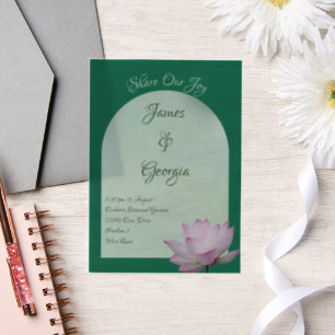 Minimalistische Rosa- und Grünlotus-Hochzeit Pergament Einladungen