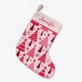 Minimalistische Rosa und Rote Weihnachtsbaumen Kleiner Weihnachtsstrumpf (Vorderansicht (hängend))