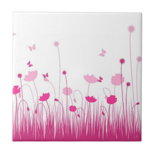 Minimalistische Rosa- und Weißblüten Fliese