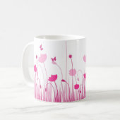 Minimalistische Rosa- und Weißblüten Kaffeetasse (Vorderseite Links)