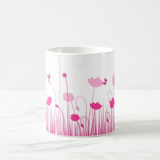 Minimalistische Rosa- und Weißblüten Kaffeetasse (Mittel)