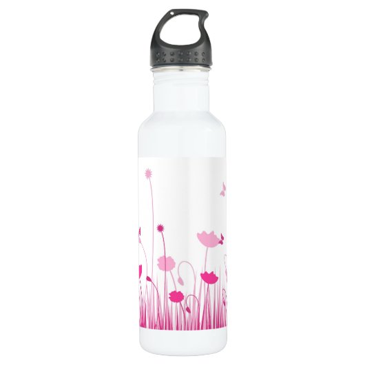 Minimalistische Rosa- und Weißblüten Trinkflasche (Vorderseite)