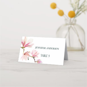 Minimalistische Rosa- und Weiße Magnolia-Blume Hoc Platzkarte