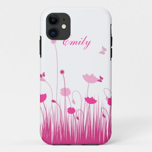 Minimalistische Rosa- und Weißmohnblüte Name Case-Mate iPhone Hülle (Rückseite)