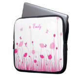 Minimalistische Rosa- und Weißmohnblüte Name Laptopschutzhülle (Vorderseite Links)