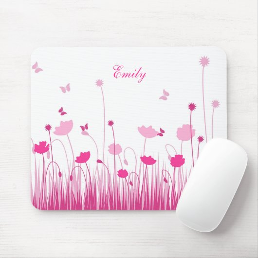 Minimalistische Rosa- und Weißmohnblüte Name Mousepad (Mit Mouse)
