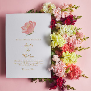 Minimalistische Rosa Wasserfarbe Blume Klassische  Einladung