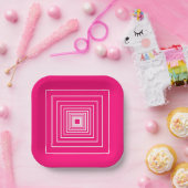 Minimalistische, rosa weiße Quadrate geometrisch m Pappteller (Party)