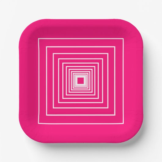 Minimalistische, rosa weiße Quadrate geometrisch m Pappteller (Vorderseite)