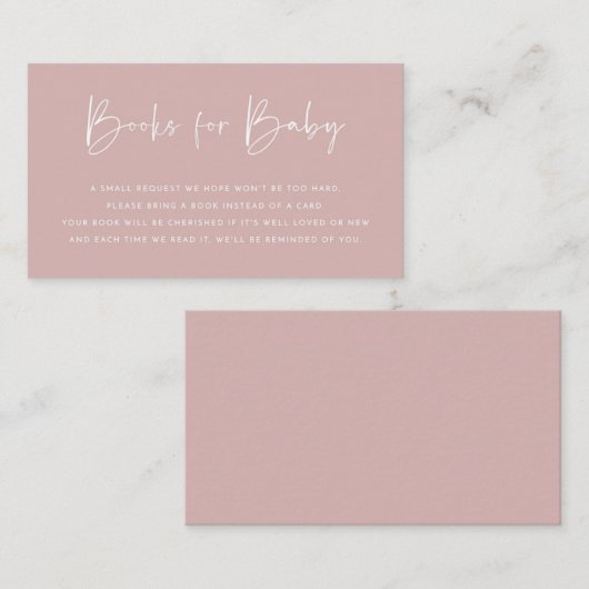 Minimalistische rosafarbene Bücher für die Kinderk Begleitkarte (Vorne/Hinten)