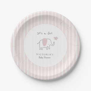 Minimalistische rosafarbene Elefanten-Baby-Party Pappteller