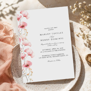 Minimalistische rosafarbene Floral-Hochzeit im Frü Einladung