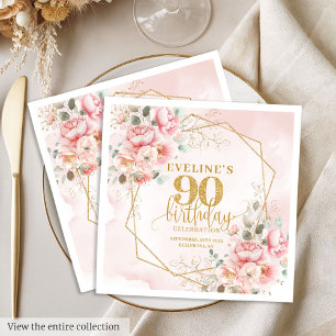 Minimalistische rosafarbene florale 90. Geburtstag Serviette