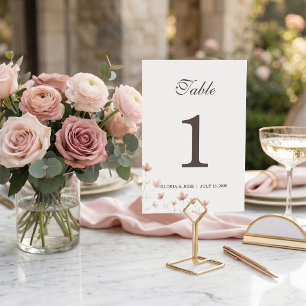 Minimalistische rosafarbene florale Gartenhochzeit Tischnummer
