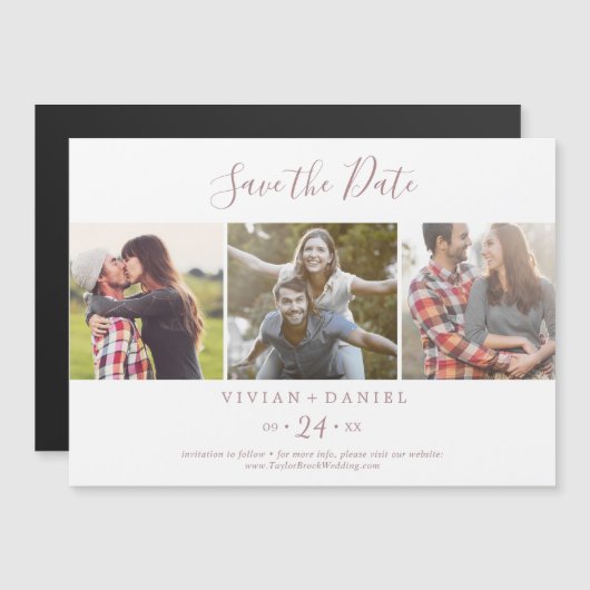 Minimalistische Rose 3 Fotovorlage Save the Date Magneteinladung (Vorne/Hinten)
