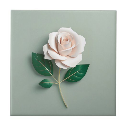 Minimalistische Rose auf Grün Fliese (Vorderseite)