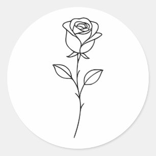 Minimalistische Rose Botanische Linienkunst Runder Aufkleber