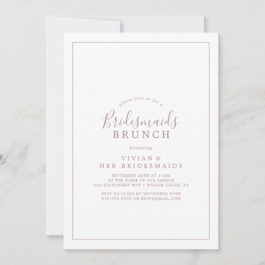 Minimalistische Rose Gold Bridesmaids Brunch Einla Einladung (Vorderseite)