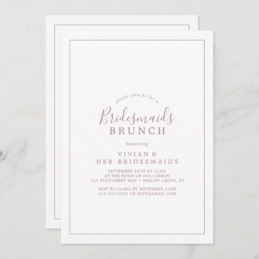 Minimalistische Rose Gold Bridesmaids Brunch Einla Einladung (Vorne/Hinten)