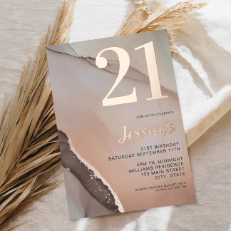 Minimalistische Rose Gold Chic Wasserfarbe 21. Geb Folieneinladung