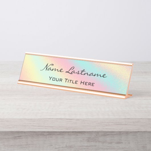 Minimalistische Rose Gold Custom Elegant Holograph Schreibtischnamensplakette (Vorderseite )