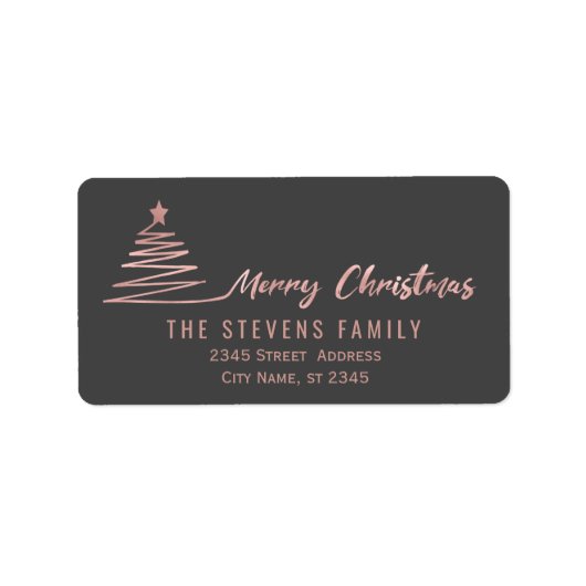 Minimalistische Rose Gold Drehbuch Frohe Weihnacht Adressaufkleber (Vorne)