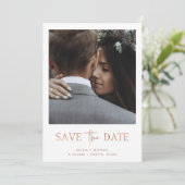 Minimalistische Rose Gold | Ein Foto Save The Date (Stehend Vorderseite)