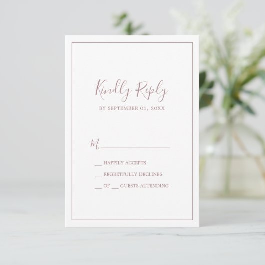 Minimalistische Rose Gold Einfache RSVP-Karte RSVP Karte (Stehend Vorderseite)