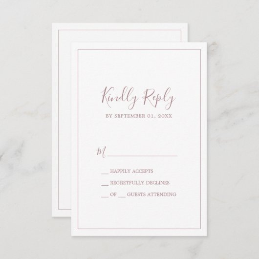 Minimalistische Rose Gold Einfache RSVP-Karte RSVP Karte (Vorne/Hinten)