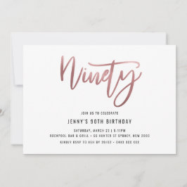 Minimalistische Rose Gold Foil 90. Geburtstag Einl Einladung