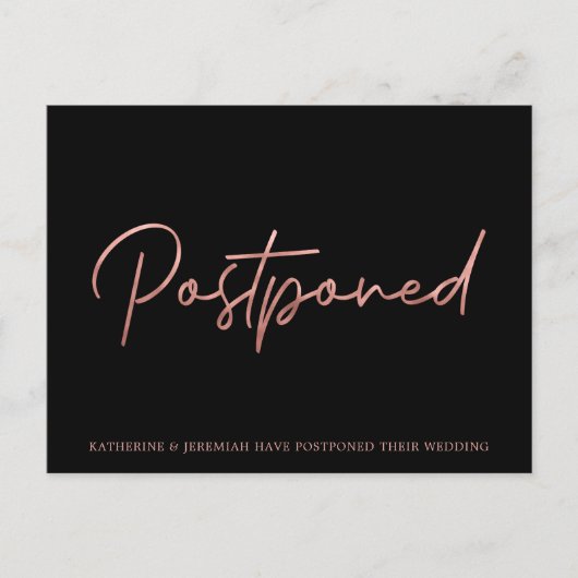 Minimalistische Rose Gold Foil Hochzeit Postkarte (Vorderseite)