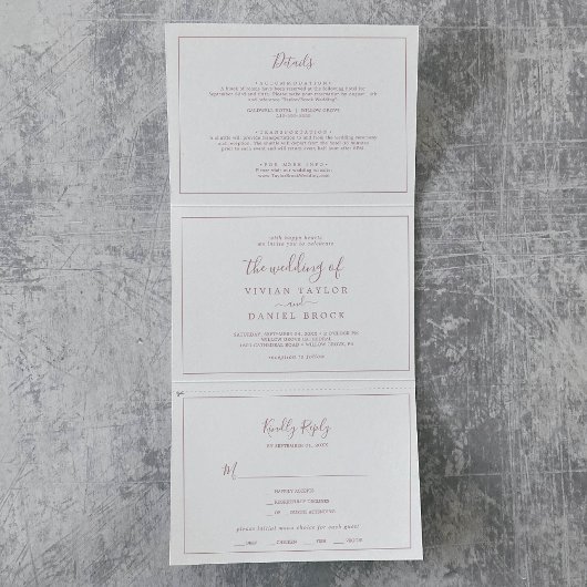 Minimalistische Rose Gold Foto Hochzeit in einem Dreifach Gefaltete Einladung