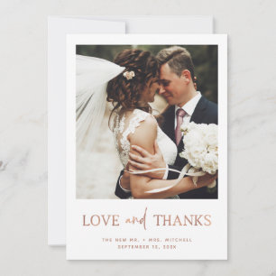 Minimalistische Rose Gold Hochzeit eines Fotos Dankeskarte