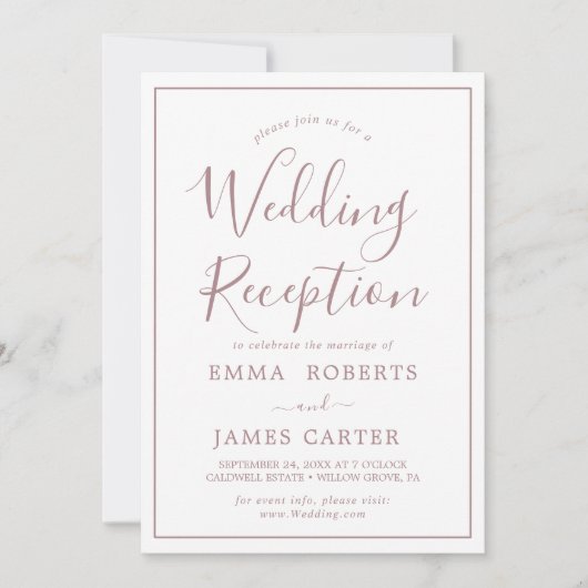 Minimalistische Rose Gold Hochzeitsempfang Einladu Einladung (Vorderseite)