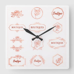 Minimalistische Rose Gold-Logo-Clipart-Set Femin Quadratische Wanduhr