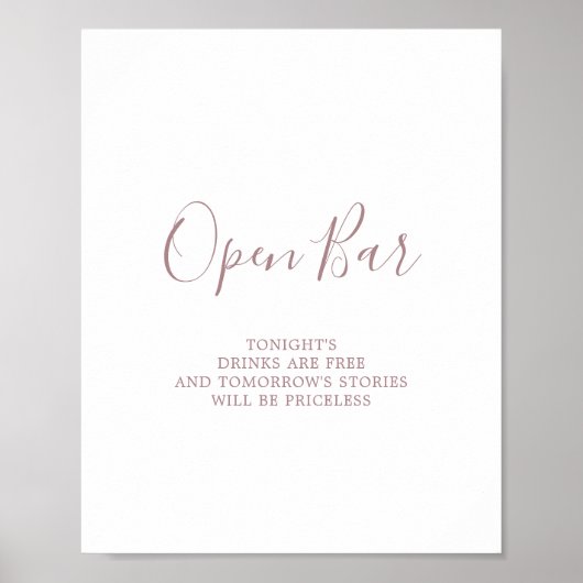 Minimalistische Rose Gold Open Bar Sign Poster (Vorne)