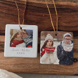 Minimalistische Rose Gold Paare Keepake Foto Keramikornament<br><div class="desc">Diese minimalistische Rose Gold Paare halten Sake Foto Keramik Ornament ist die perfekte einfache Weihnachtsbaumdekoration. Das Design besticht durch eine klassische rot-weiße Typografie, gepaart mit einem rustikalen und eleganten Script-Schriftart mit handgeschriebenem Stil. Personalisieren Sie die Vorderseite dieses Sake-Ornaments mit einem Foto, Ihren Namen und das Jahr. Personalisieren Sie den Rücken...</div>