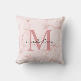 Minimalistische Rose Gold rosa Marmormonogramm Kissen
