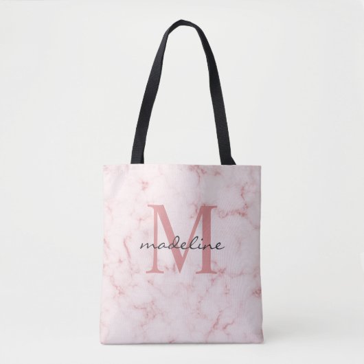 Minimalistische Rose Gold rosa Marmormonogramm Tasche (Vorderseite)