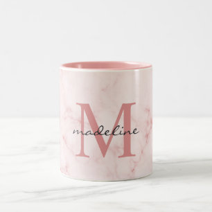Minimalistische Rose Gold rosa Marmormonogramm Zweifarbige Tasse