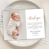 Minimalistische Rose Gold Script Baby Foto Vielen Dankeskarte