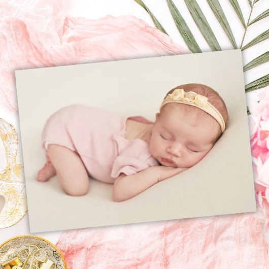 Minimalistische Rose Gold Script Baby Foto Vielen Dankeskarte