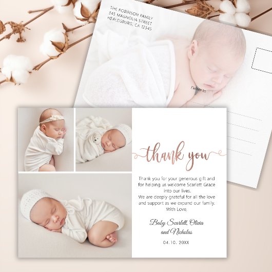 Minimalistische Rose Gold Script Baby Foto Vielen  Postkarte