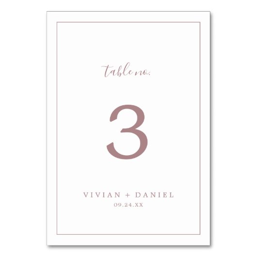Minimalistische Rose Gold Tischnummer (Rückseite)