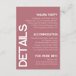 Minimalistische Rose Gold Typografie Hochzeitdetai Begleitkarte