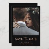 Minimalistische Rose Gold und Schwarz | Ein Foto Save The Date (Vorne/Hinten)